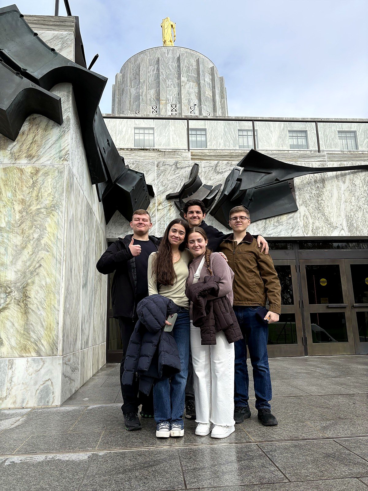 High school students together on a field trip to the Oregon State Capitol