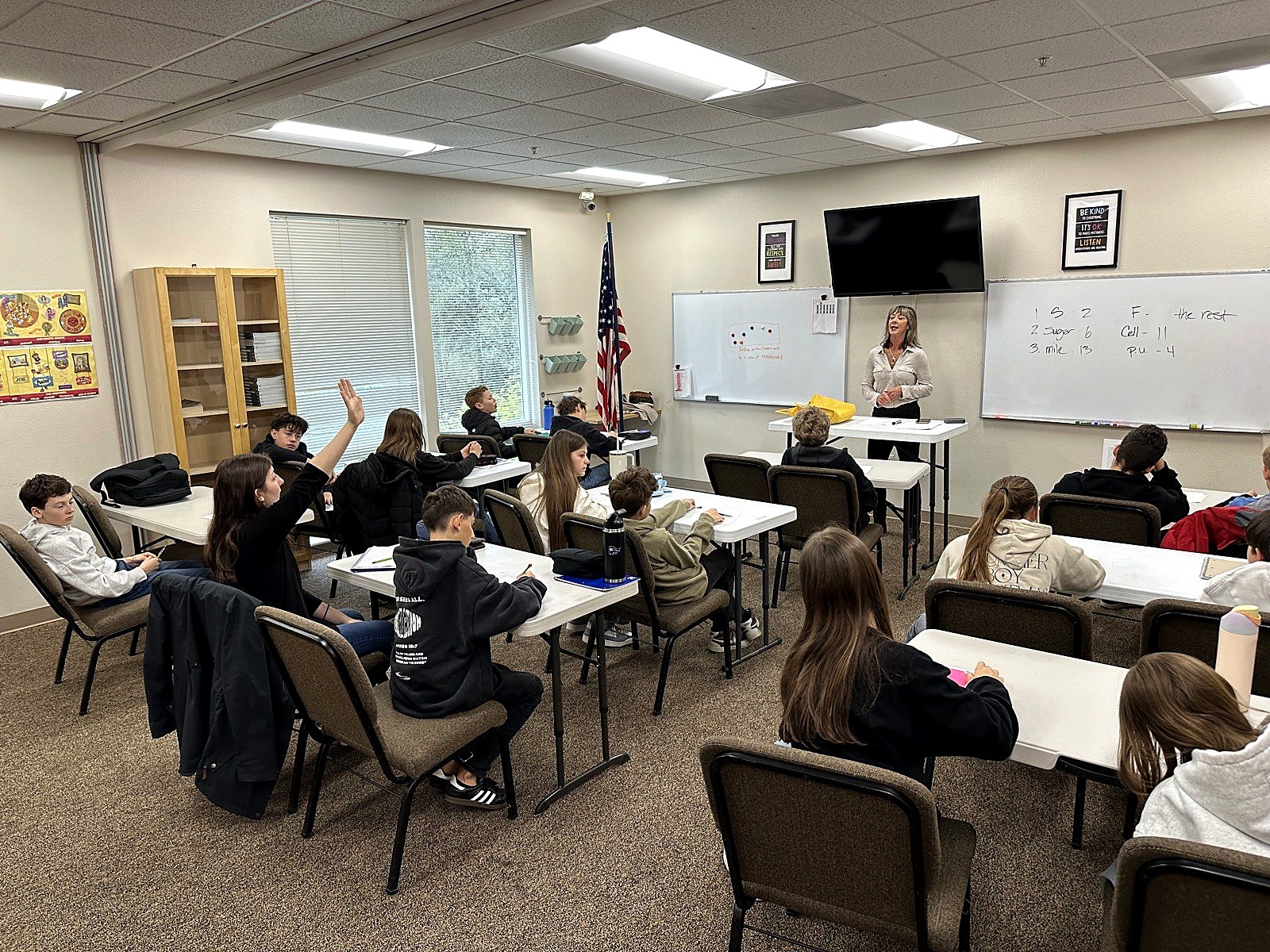 Students in a Russian and Ukrainian language class with their teacher